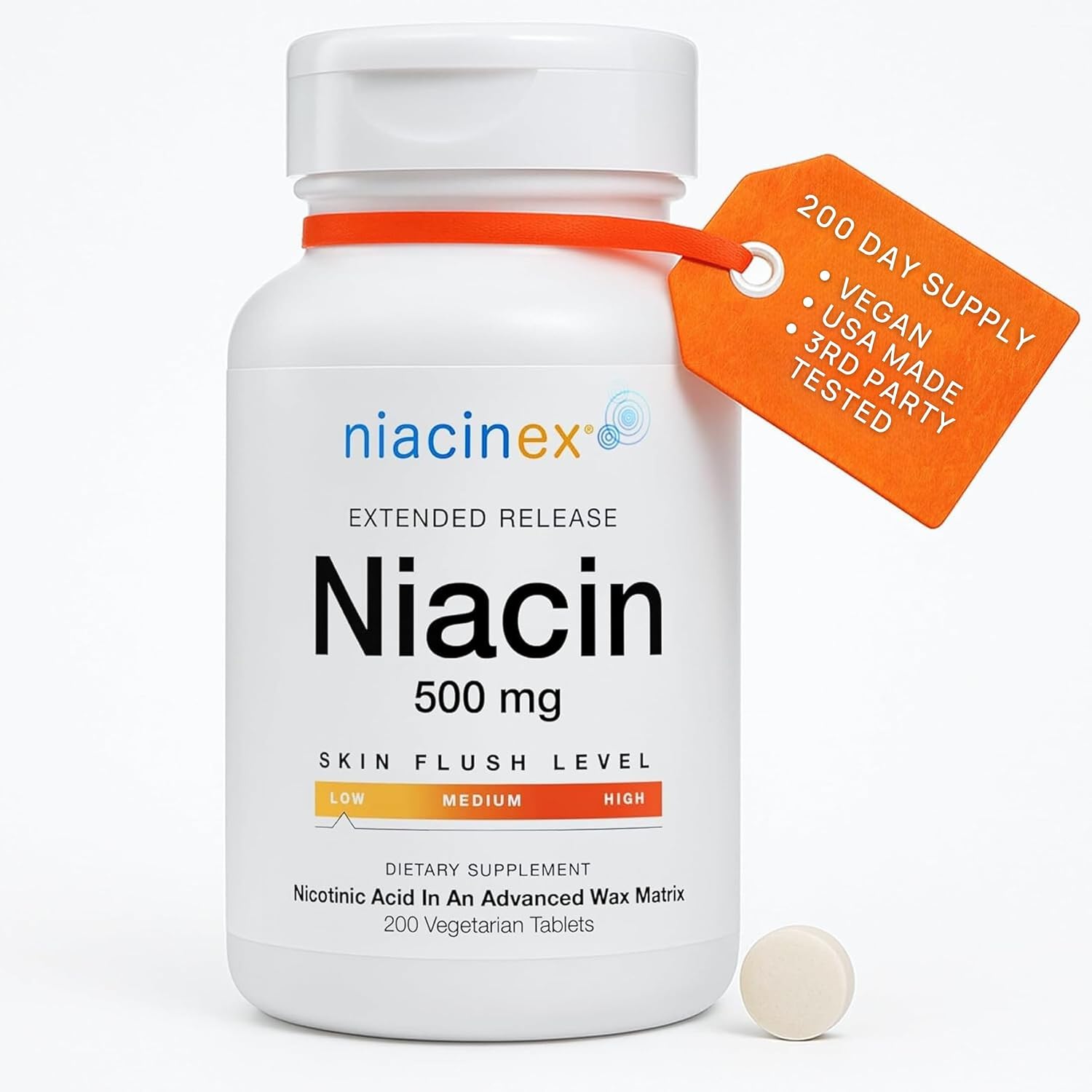 Niacin 500mg Extended Release, 200 Tablets – Minimal to No-Flush Vitamin B3 Supplement - görsel 1