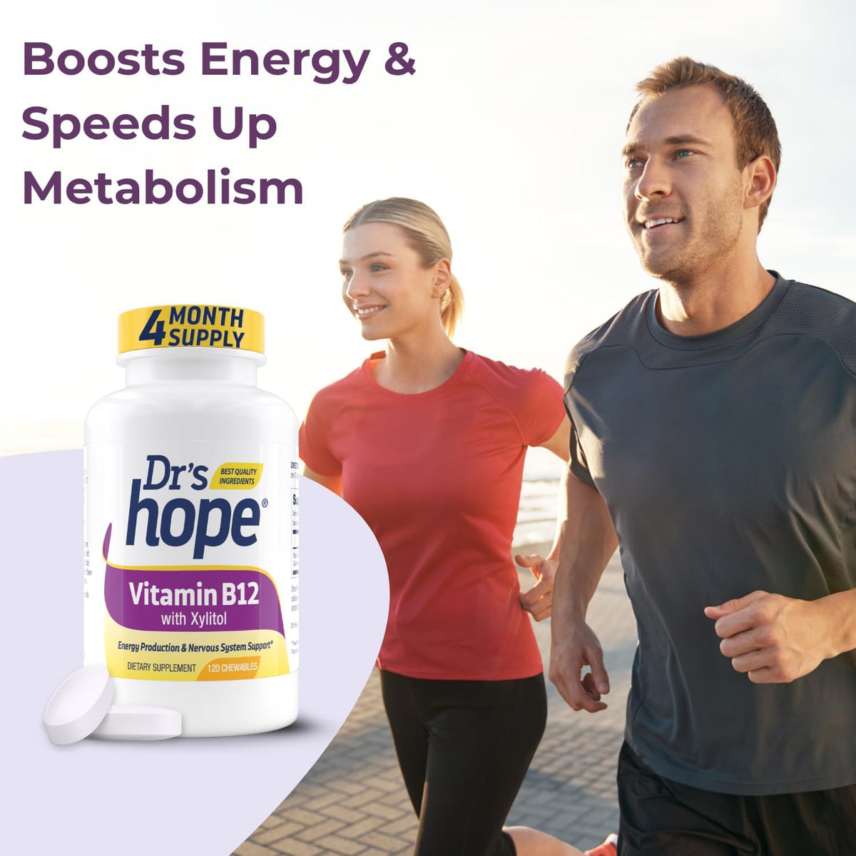 Dr's Hope Vitamin B12 1000 mcg Chewable Tablets, 120 Tablets – 4-Month Supply - görsel 9