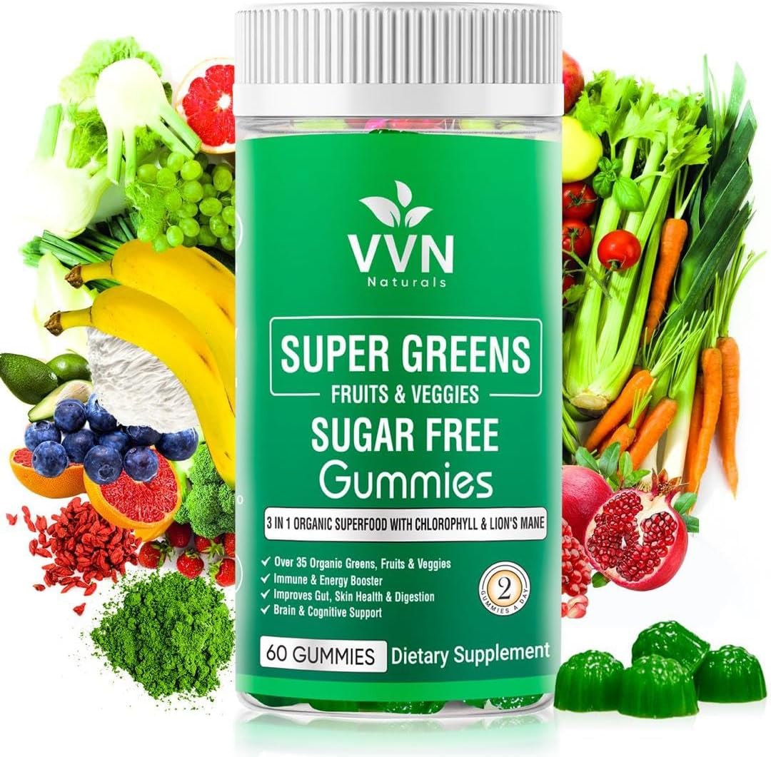 VVN Naturals Sugar-Free Organic Super Greens & Fruits Gummies (60 Vegan Gummies) - görsel 1
