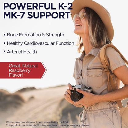 KAL Vitamin K2 MK7 ActivMelt 100 mcg Tablets - Vitamin K Supplement for Nutritional Support for Women & Men, Non-GM, Vegan, Gluten-Free - Natural Raspberry Flavour, 60 Micro Tablets