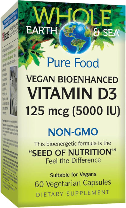 Natural Factors Whole Earth & Sea Vitamin D3 - 60 Vegetarian Capsules (5000 IU)