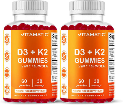 Vitamatic Vitamin D3 + K2 Gummies – 60 Count | Supports Bone, Heart & Immune Health