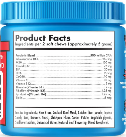 Dog Multivitamin Chews with Glucosamine, Chondroitin, Probiotics & Omegas - 30 Count