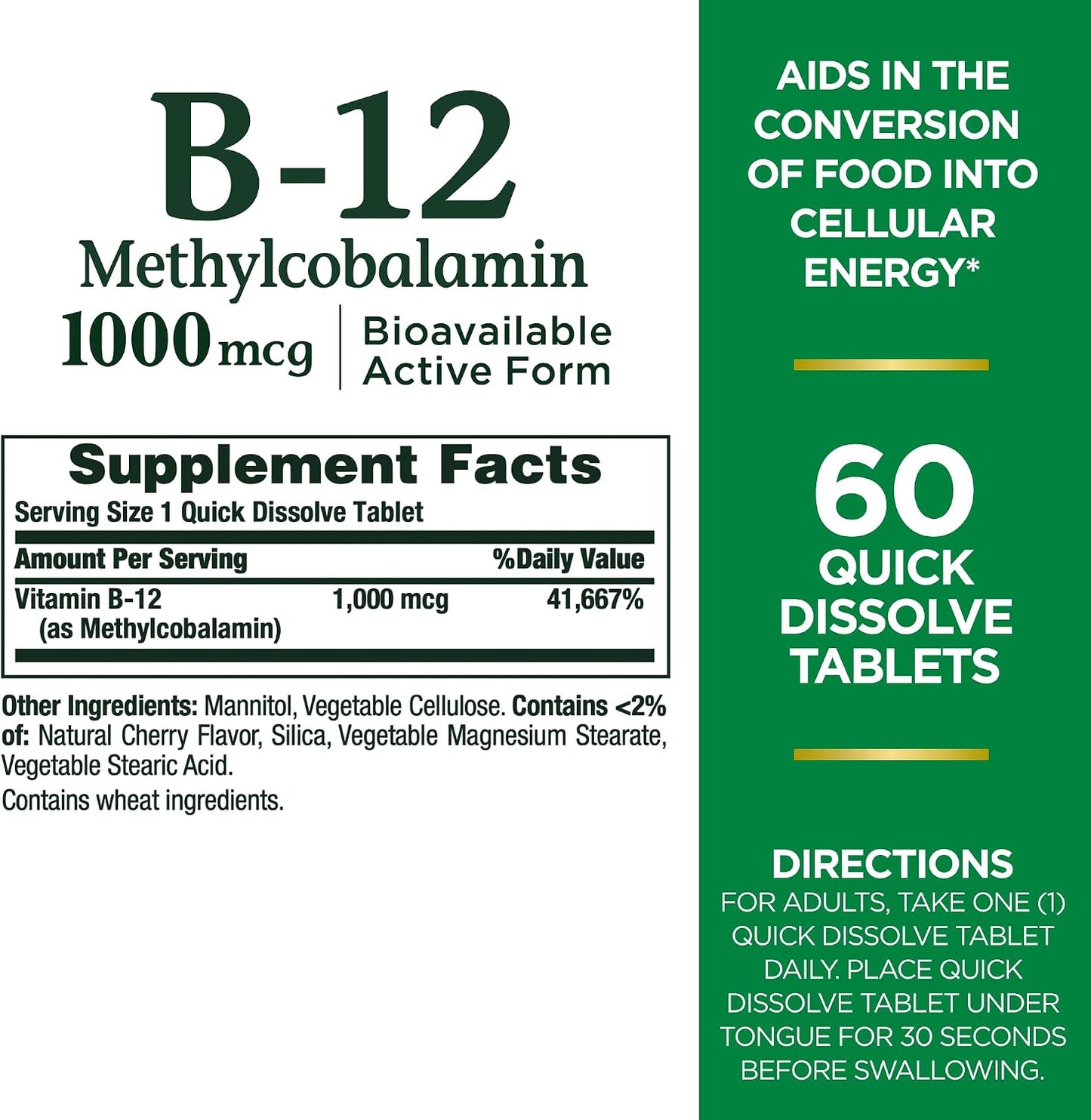 Nature's Bounty Vitamin B12 1000mcg Quick Dissolve Tablets, Cherry Flavour, 60 Count - görsel 2