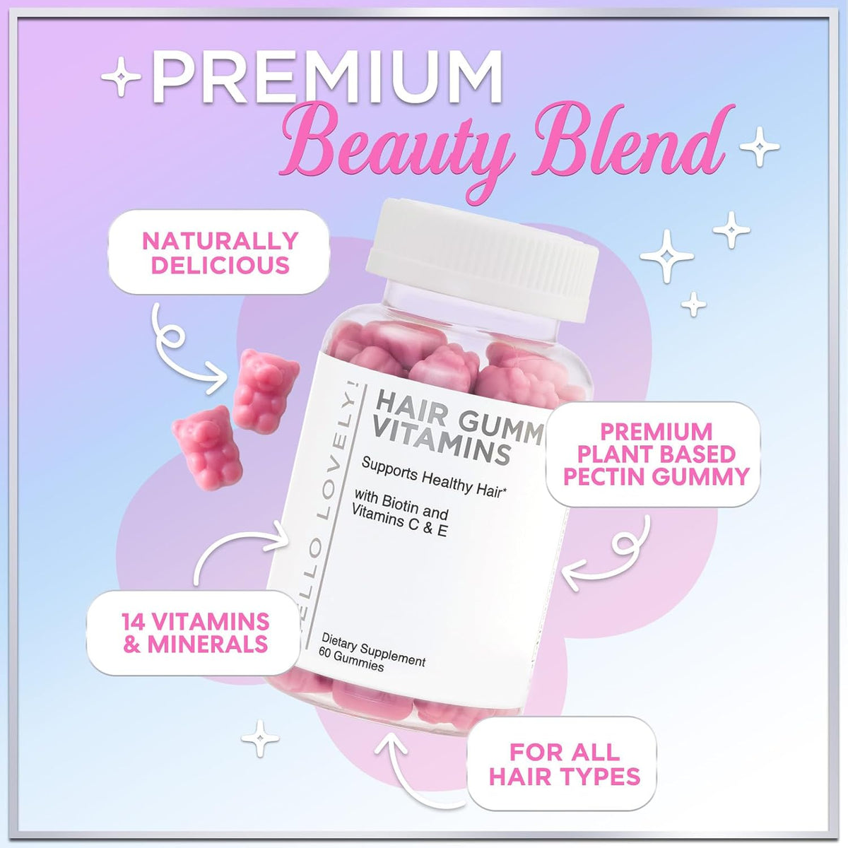 Hello Lovely! Hair Vitamins Gummies – Biotin 5000mcg – Berry Flavour (60 Gummies) - görsel 5