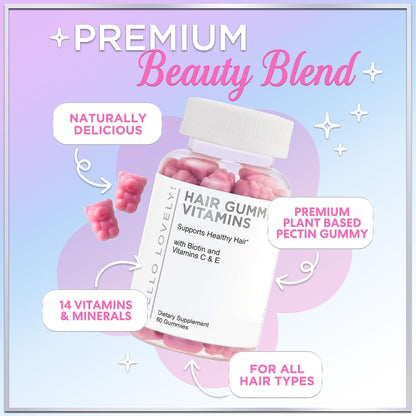 Hello Lovely! Hair Vitamins Gummies – Biotin 5000mcg – Berry Flavour (60 Gummies)