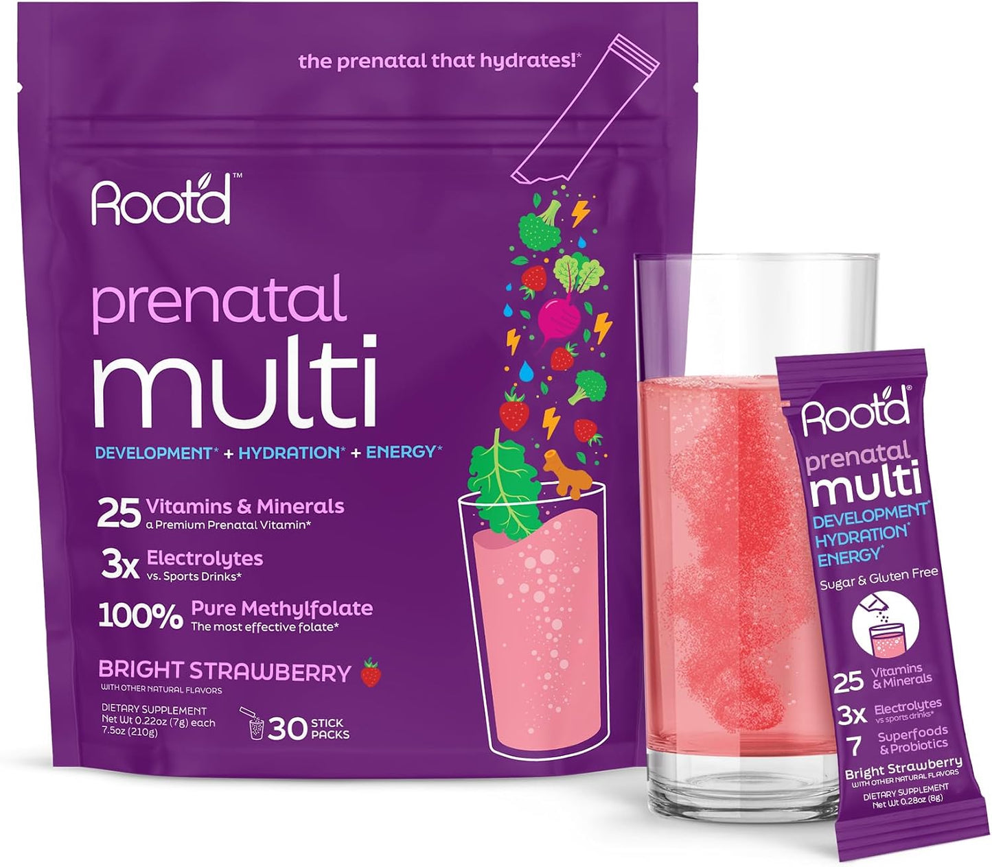 Root'd Prenatal Multivitamin Powder - 25 Vitamins & Minerals with Electrolytes, Folate, Iron, D3, Superfoods & Probiotics, Sugar-Free | 30 Sachets - görsel 9