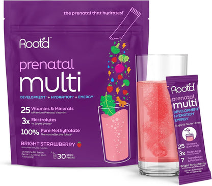 Root'd Prenatal Multivitamin Powder - 25 Vitamins & Minerals with Electrolytes, Folate, Iron, D3, Superfoods & Probiotics, Sugar-Free | 30 Sachets