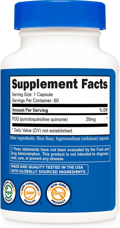 Nutricost PQQ (Pyrroloquinoline Quinone) 20 mg, 60 Capsules