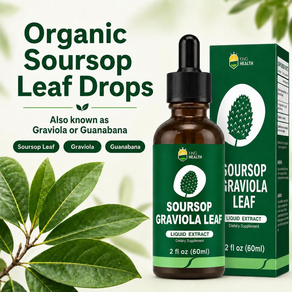 Organic Soursop Graviola Leaf Extract Liquid Drops - Immune Support - 60 ml - görsel 2