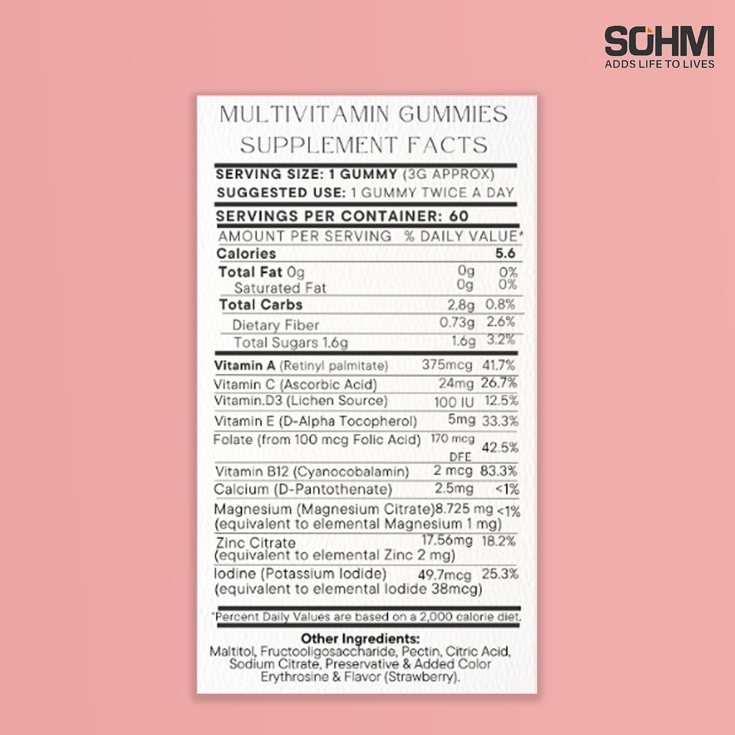 SOHM Multivitamin Gummies for Men and Women, 60 Gummies – Daily Vitamin Gummies with Vitamins A, C, D3, E & Folic Acid, Supports Immune Health, Energy Metabolism & Overall Wellness - görsel 8