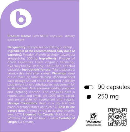 Organic Lavender Capsules – Lavender Pills for Relaxation and Balance – Natural Supplement – Non-GMO, Gluten-Free – 90 Vegan Capsules