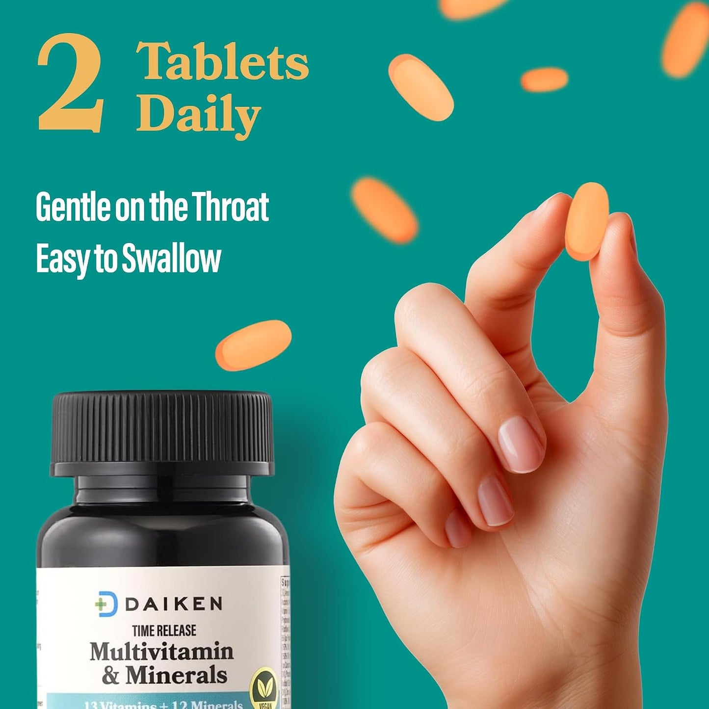 DAIKEN Mini Multivitamin | 60 Tablets | With Lutein, Lycopene & Folic Acid | Time-Release Multivitamin for Men & Women | Vegan & Easy to Swallow (Pack of 2) - görsel 3