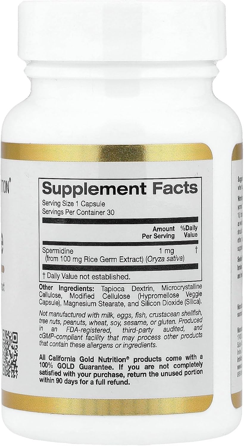 California Gold Nutrition Spermidine, Rice Germ Extract, 1 mg, 30 Veggie Capsules - görsel 2