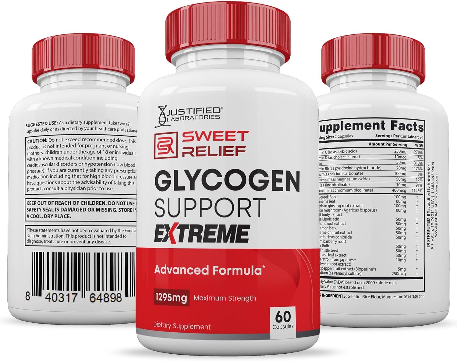 Justified Laboratories Sweet Relief Glycogen Support Extreme - 1295mg Herbal & Vitamin Blend, 120 Capsules (Twin Pack) - görsel 8