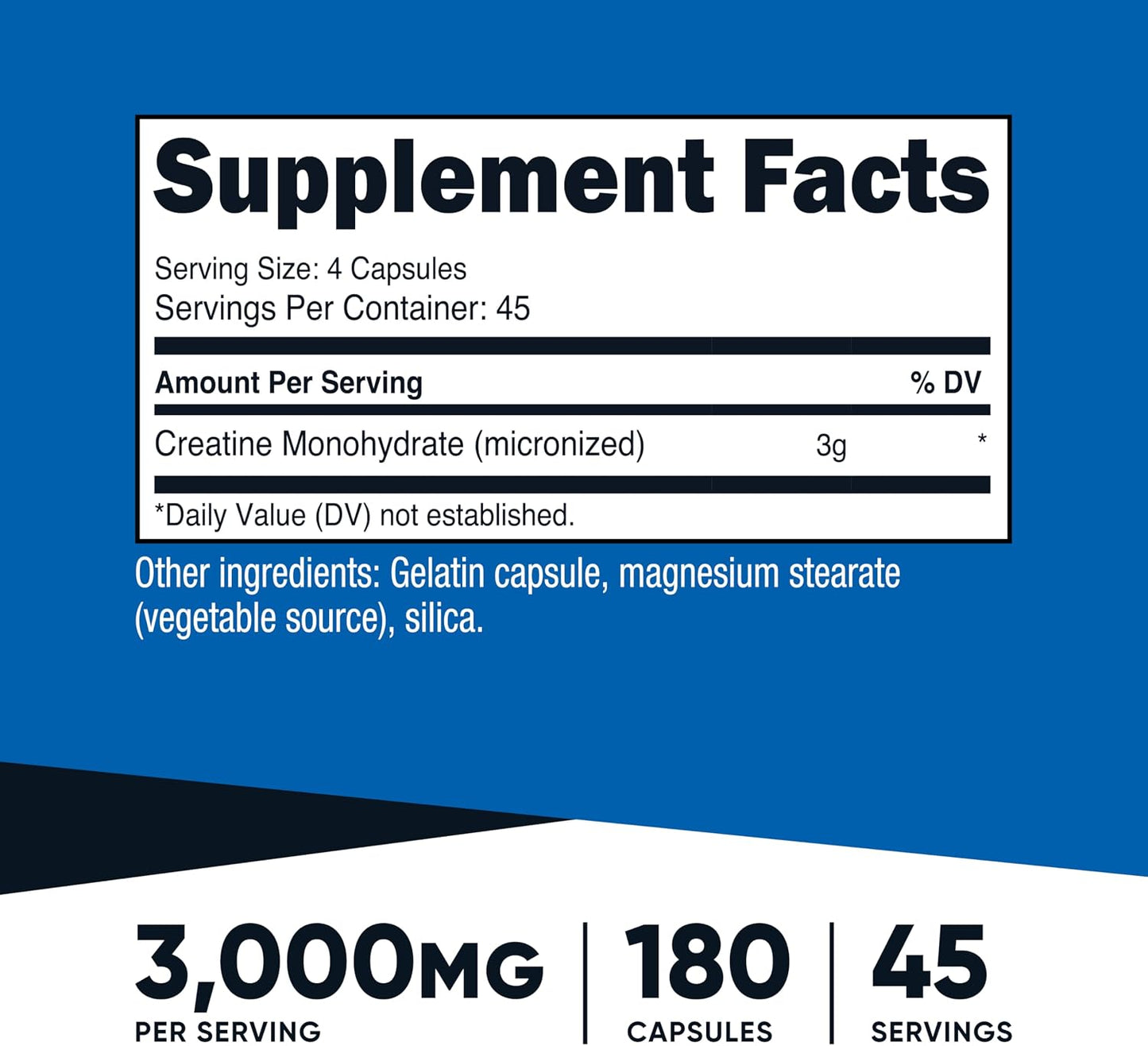 Nutricost Creatine Monohydrate 3,000 mg, 180 Capsules (750 mg Per Capsule) - Gluten-free, Non-GMO - görsel 2