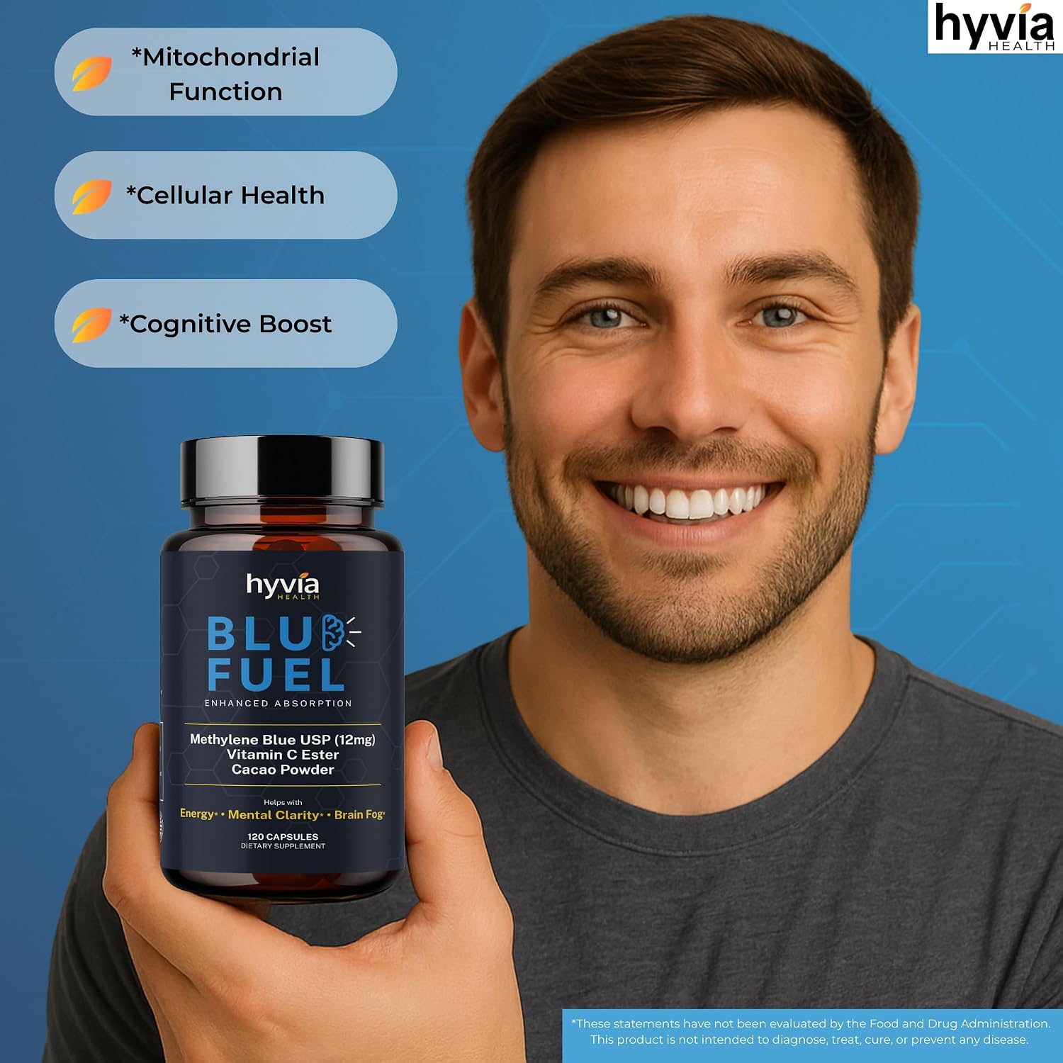 Methylene Blue Capsules - USP Pharmaceutical Grade with Vitamin C - 120 Capsules - görsel 3