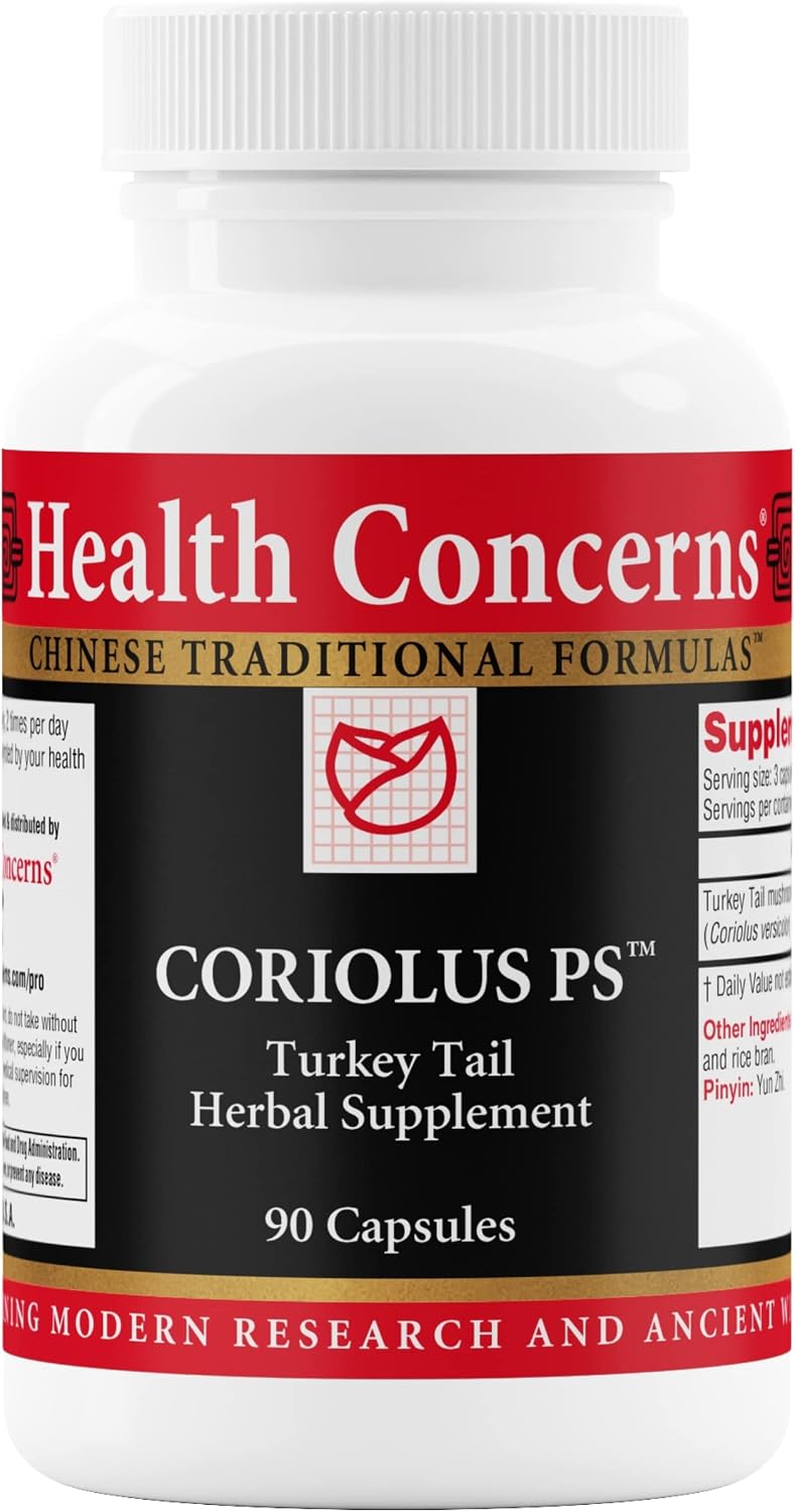 Health Concerns Coriolus PS – Turkey Tail Mushroom Supplement for Immune Support & Gut Health – Microbiome Balance – Cooling Chinese Herb – 1500mg Turkey Tail Per Serving – 90 Capsules - görsel 1