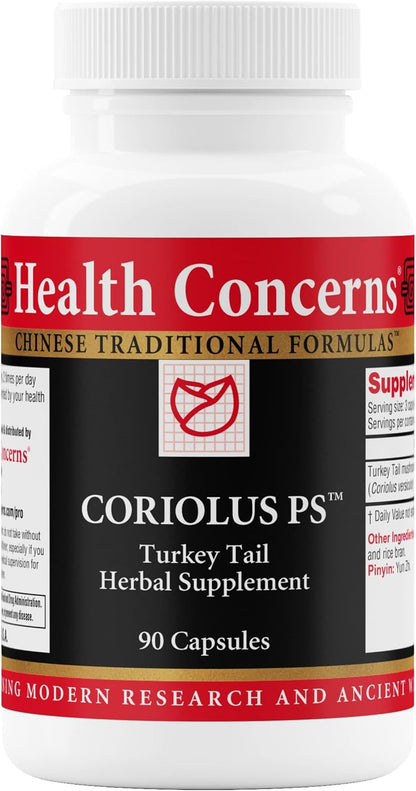Health Concerns Coriolus PS – Turkey Tail Mushroom Supplement for Immune Support & Gut Health – Microbiome Balance – Cooling Chinese Herb – 1500mg Turkey Tail Per Serving – 90 Capsules