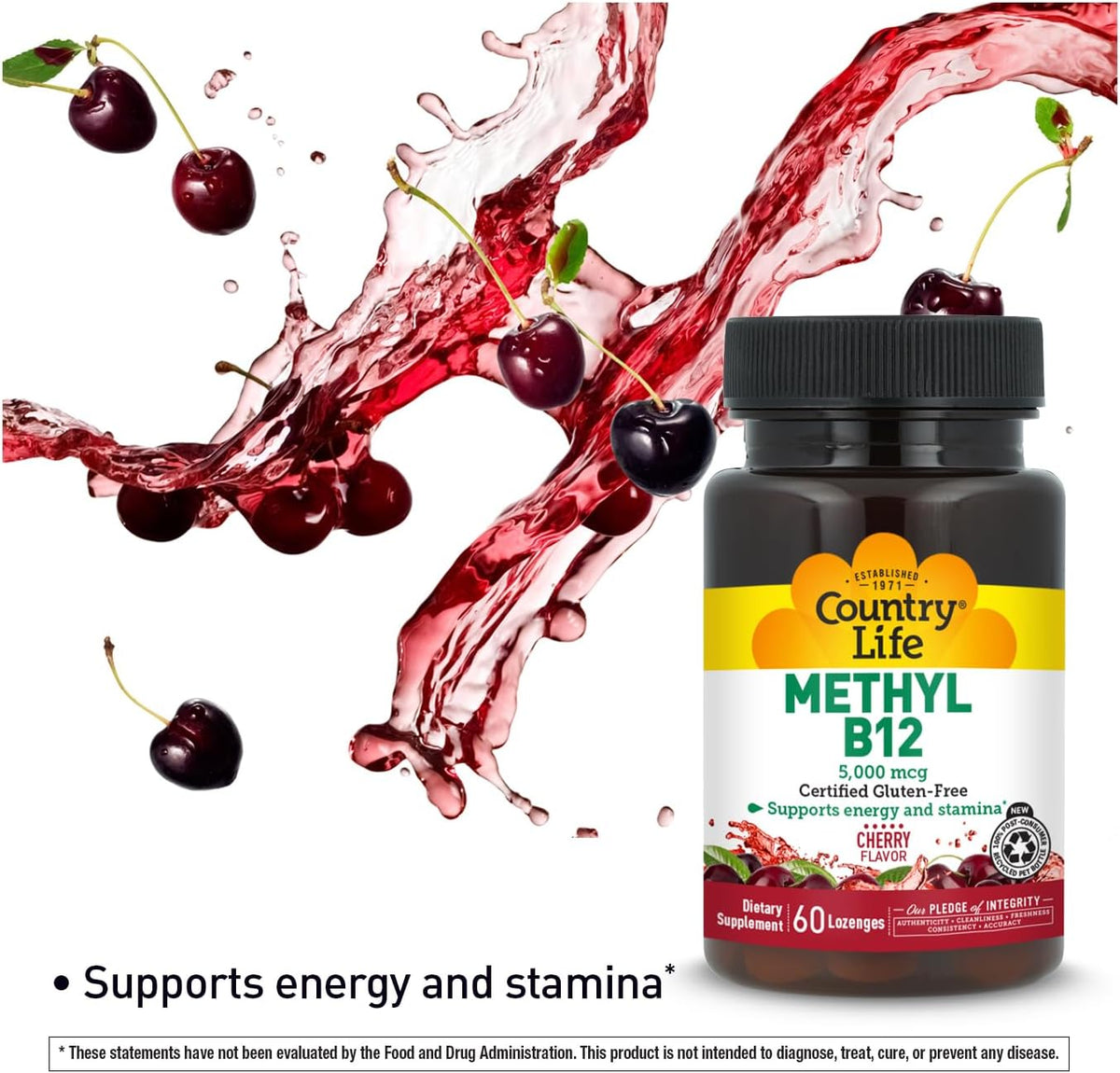 Country Life Methyl B12, Contributes to Energy and Stamina, 5,000mcg, 60 Lozenges, Gluten-free, Vegan, Non-GM Verified - görsel 5