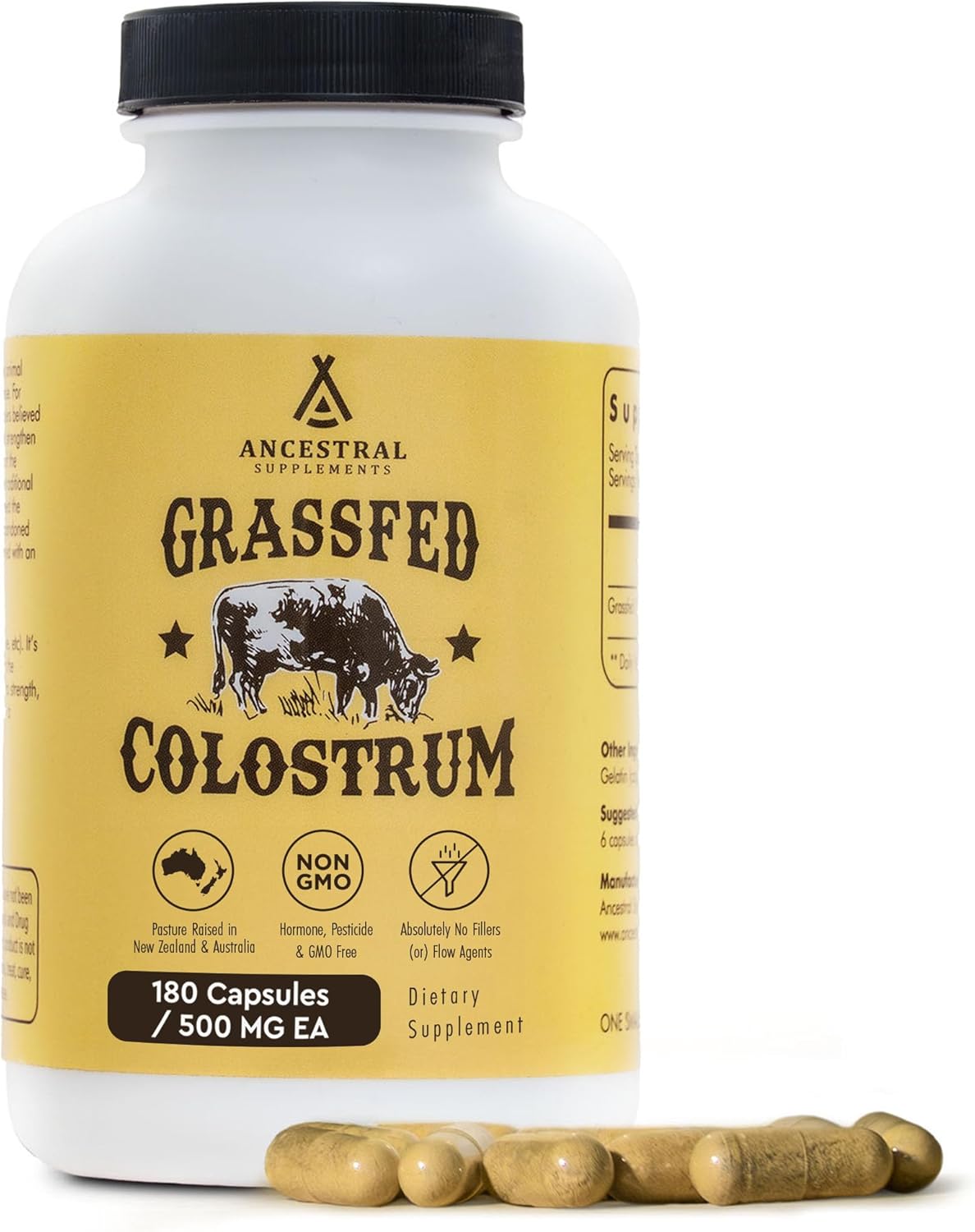Ancestral Supplements Grass Fed Beef Colostrum – 3000 mg, 180 Capsules - görsel 1
