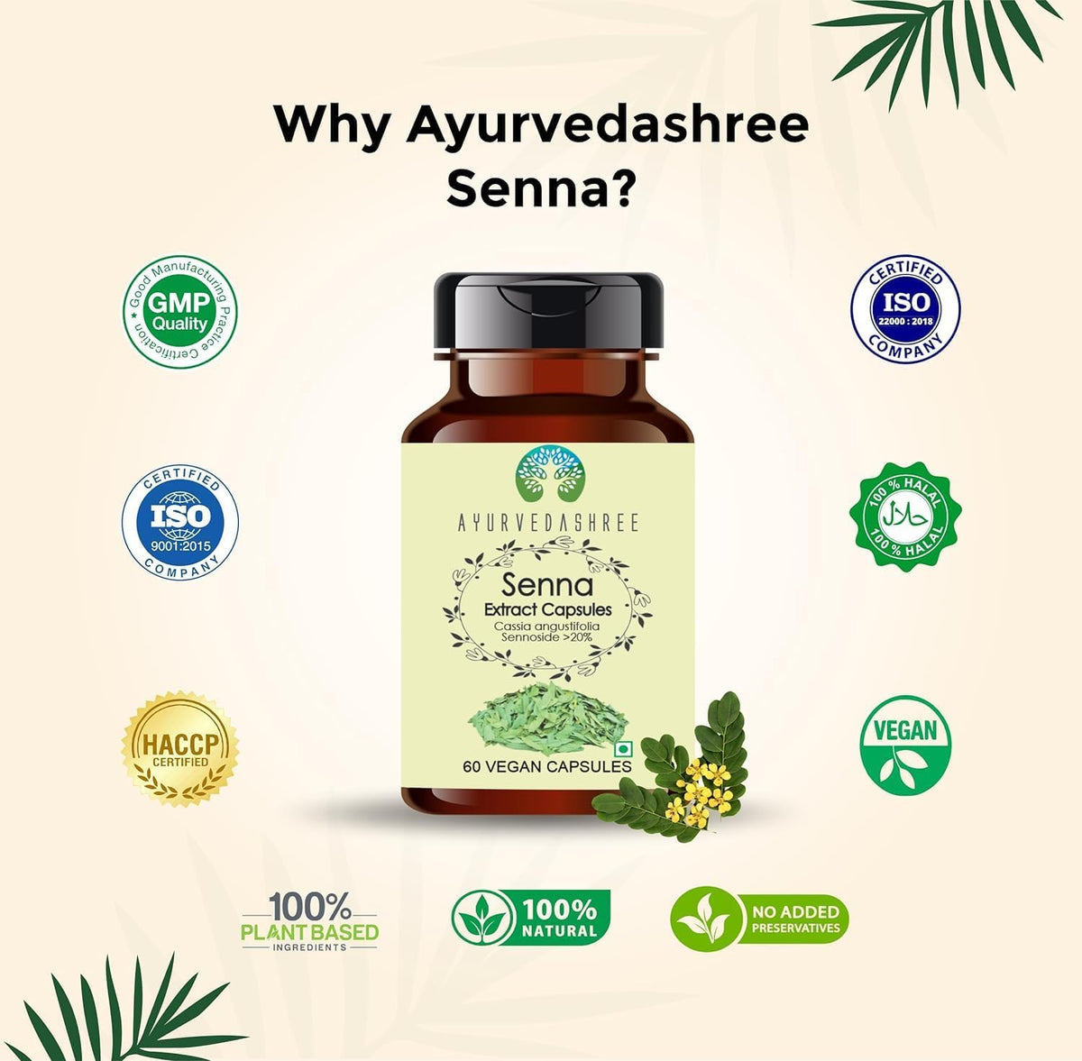 AYURVEDASHREE Senna Extract 500mg - 60 Vegetarian Capsules - görsel 4