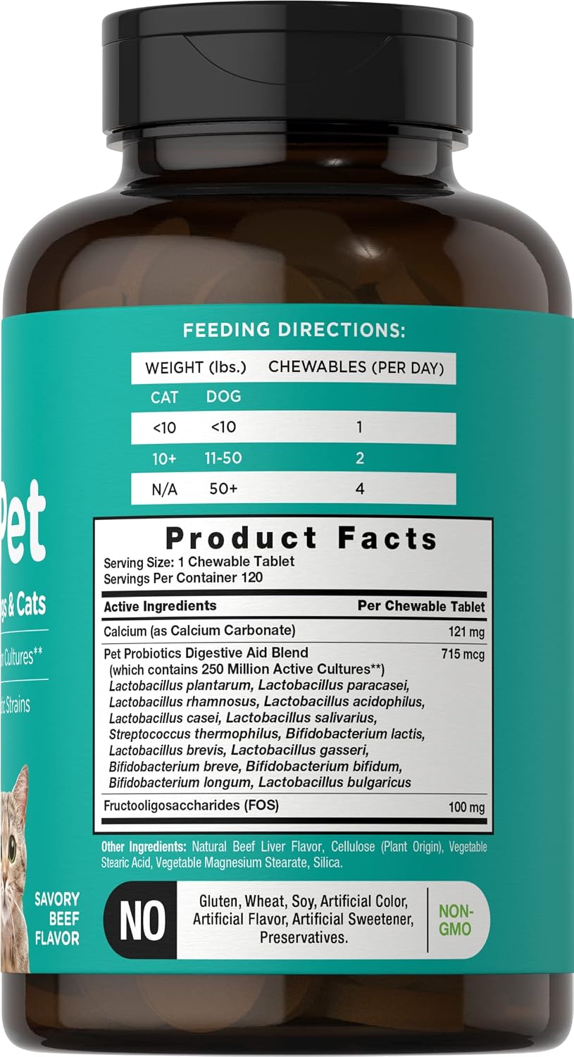 Horbaach Probiotics for Dogs & Cats – 120 Chewable Tablets – Digestive Health Supplement with 14 Probiotic Strains – Savoury Beef Flavour - görsel 2