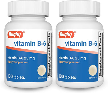 Rugby Vitamin B-6 Tablets - 25mg Vitamin B6 - Food Supplement - 100 Tablets