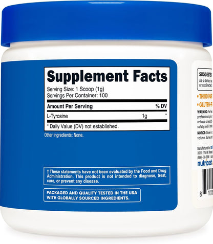 Nutricost L-Tyrosine Powder 100g (100 Servings) - 1g per Serving