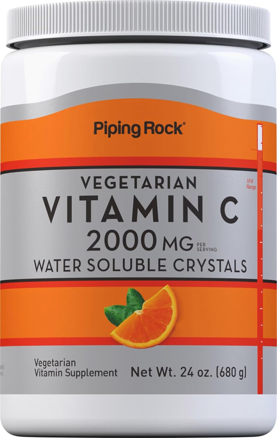 Piping Rock Vitamin C Powder | 2000mg | 24 oz | Water Soluble Crystals | as Ascorbic Acid | Vegetarian, Non-GMO, Gluten-free Supplement - görsel 1