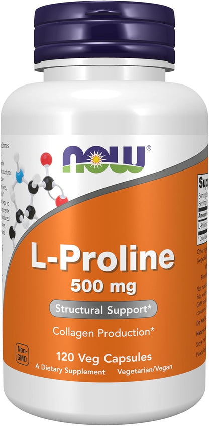 Now Foods L-Proline 500mg, Veg Capsules, 120-Count (Pack of 2)