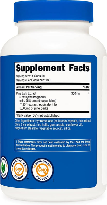 Nutricost Pine Bark Extract - 180 Capsules (300 mg per Serving, 95% Proanthocyanidins)