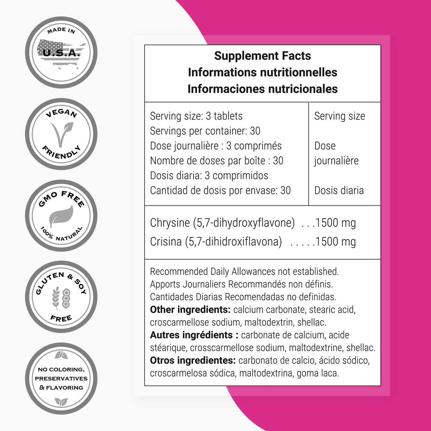 Supersmart - Chrysine 1500 mg Per Day - Natural Flavonoid - Chrysin for Hormone Support | Non-GMO & Gluten-free - 90 Tablets - görsel 4