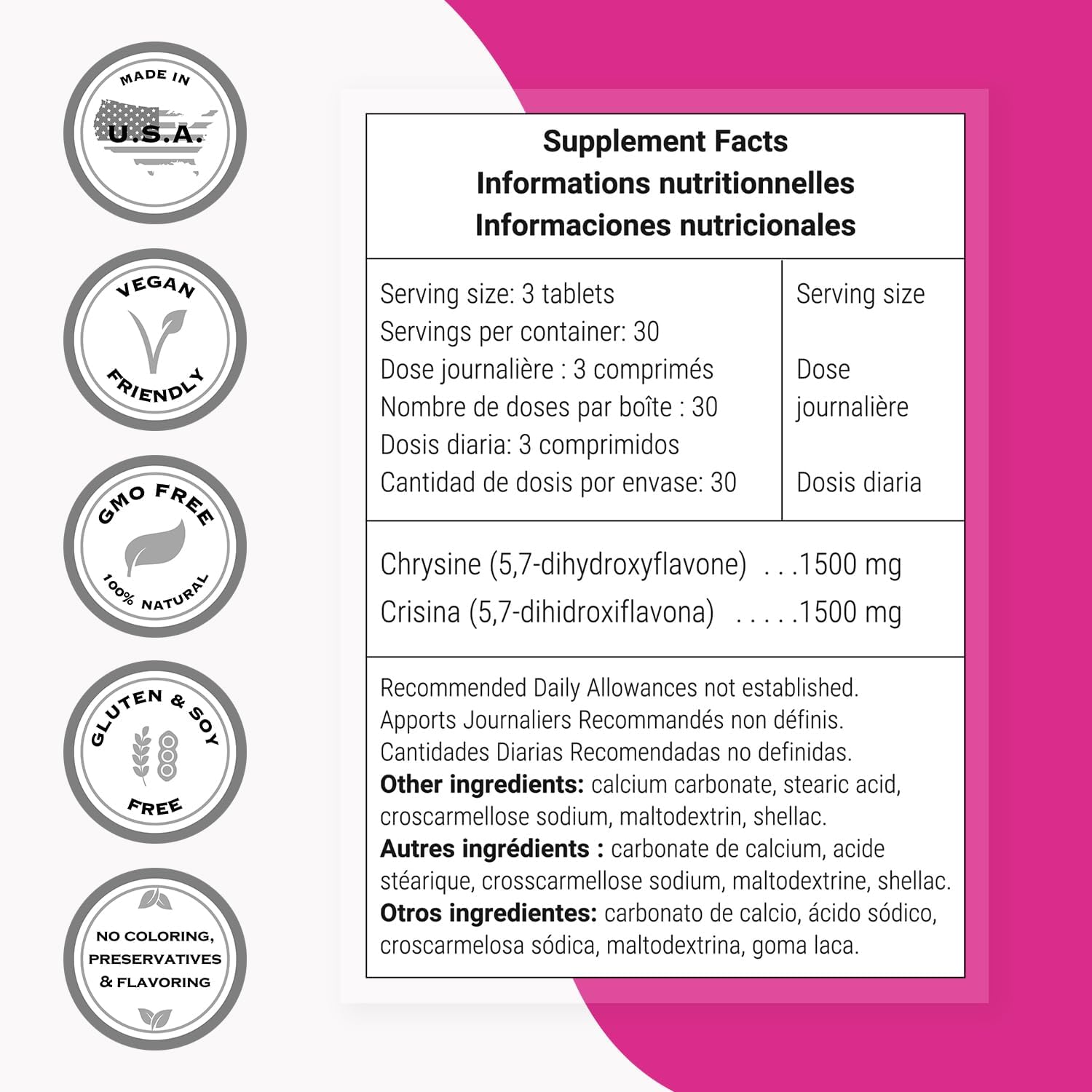 Supersmart - Chrysine 1500 mg Per Day - Natural Flavonoid - Chrysin for Hormone Support | Non-GMO & Gluten-free - 90 Tablets - görsel 4