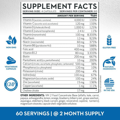 Vitaminerals 2BG+ B Complex Immune Support High Potency B Complex | Fruit & Vegetable Blend | 240 Vegetable Capsules