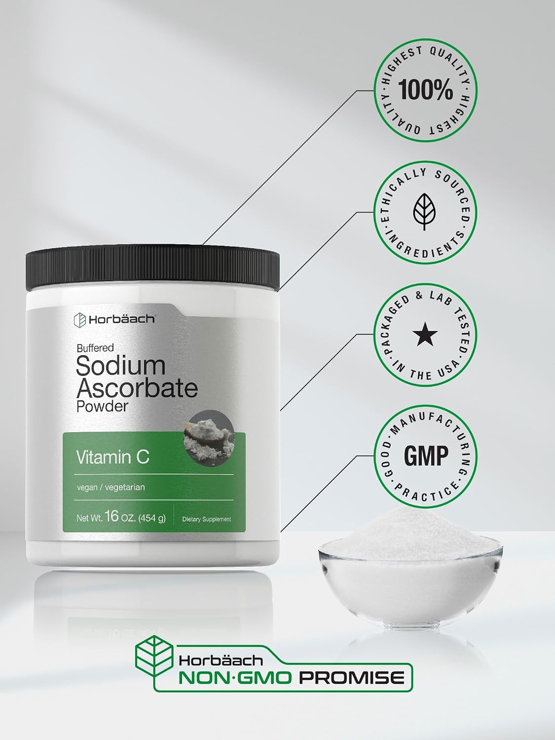 Horbäach Buffered Sodium Ascorbate Vitamin C Powder | 454 g | Vegan, Non-GMO, and Gluten-free Food Supplement - görsel 6