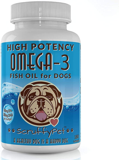 Pure Omega-3 Wild Fish Oil for Dogs with Vitamin E - High EPA & DHA Soft gel capsules (1000 mg) 180 ct