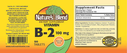 Nature's Blend Vitamin B-2 (Riboflavin) 100 mg, 100 Tablets