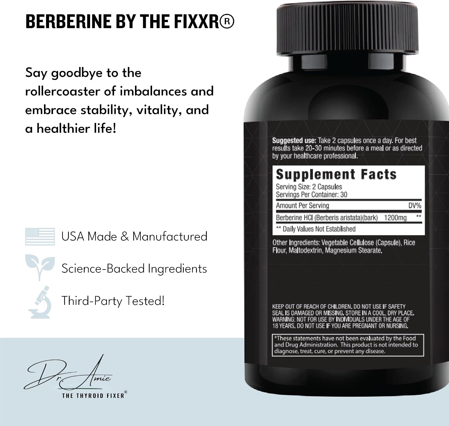 Berberine HCl by Dr. Amie | 1200 mg per Serving | 60 Capsules (30-Day Supply) - görsel 2