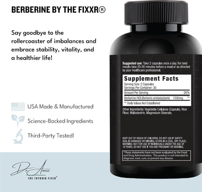 Berberine HCl by Dr. Amie | 1200 mg per Serving | 60 Capsules (30-Day Supply)