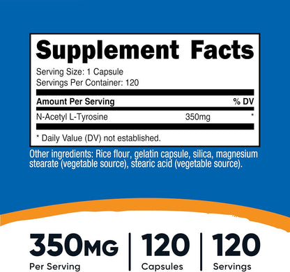 Nutricost N-Acetyl L-Tyrosine (NALT) 350mg, – Supports cognitive function during challenging tasks – Image 2