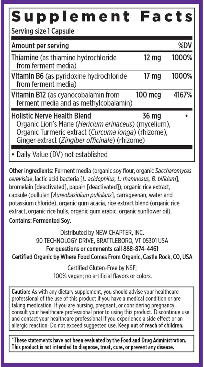 New Chapter Nerve Health Supplement for 3-in-1 Support from Head to Toe - Vitamin B1 Generates Energy for Nerves, Vitamin B6 Enhances Healthy Transmission, Vitamin B12 Builds Insulation, 30 Capsules - görsel 6