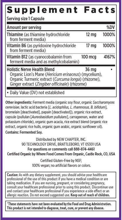 New Chapter Nerve Health Supplement for 3-in-1 Support from Head to Toe - Vitamin B1 Generates Energy for Nerves, Vitamin B6 Enhances Healthy Transmission, Vitamin B12 Builds Insulation, 30 Capsules