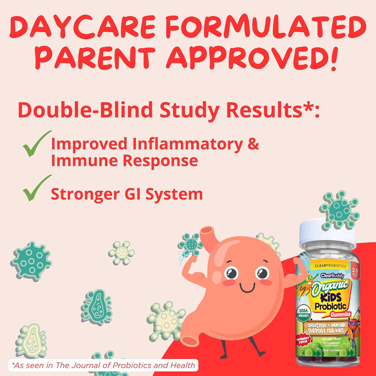 Clear Buddy Probiotics for Kids Ages 2–6 | USDA Organic Gummies with DE111 | Immune & Digestive Support | 30-Day Supply - görsel 2