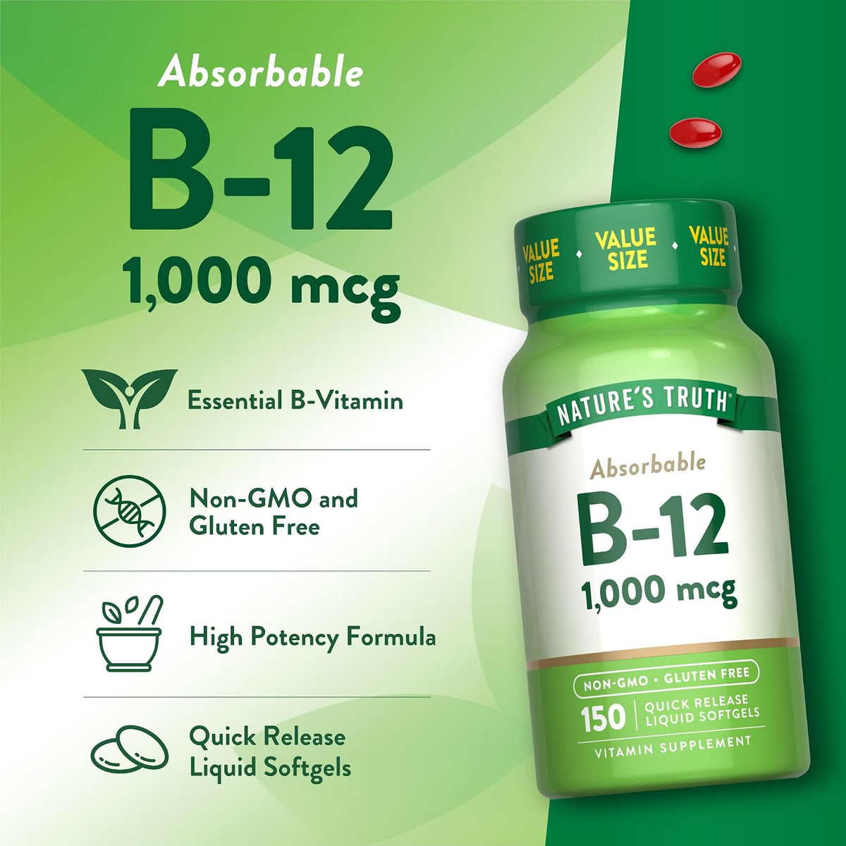 Nature's Truth Vitamin B12 1000 mcg, 150 Softgels - görsel 5
