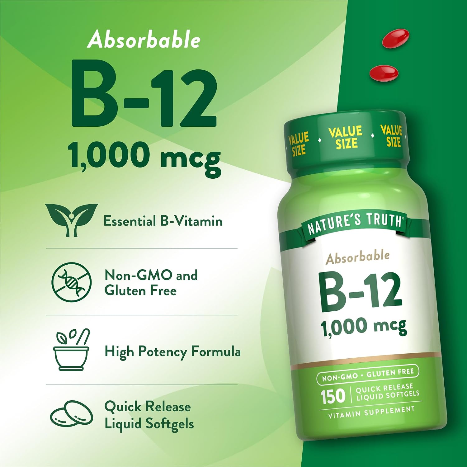 Nature's Truth Vitamin B12 1000 mcg, 150 Softgels - görsel 5