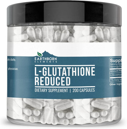 Earthborn Elements L-Glutathione Reduced, Pure & Undiluted, No Additives (200 Capsules)