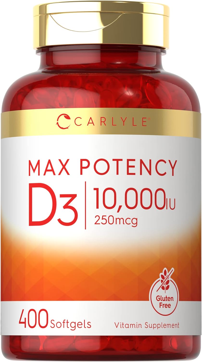 Carlyle Vitamin D3 10,000 IU, 400 Soft gel capsule Capsules – High Potency, Non-GMO, Gluten-free Food Supplement - görsel 1