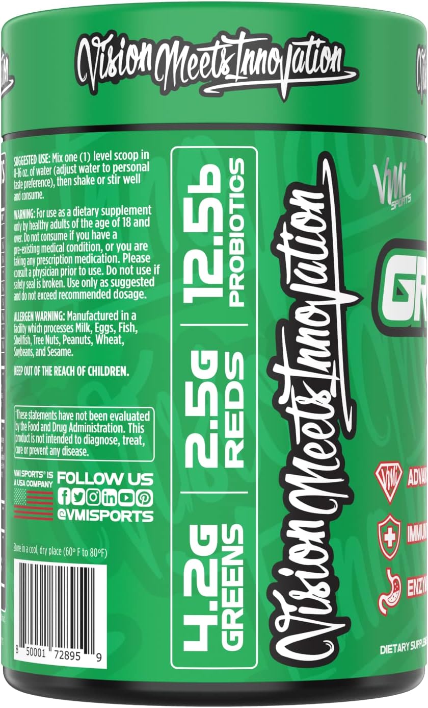 VMI Sports Greens + Reds Advanced Superfood - Immunity & Gut Health with Enzymes & Probiotics, 30 Servings (Raspberry Lemonade) - görsel 4