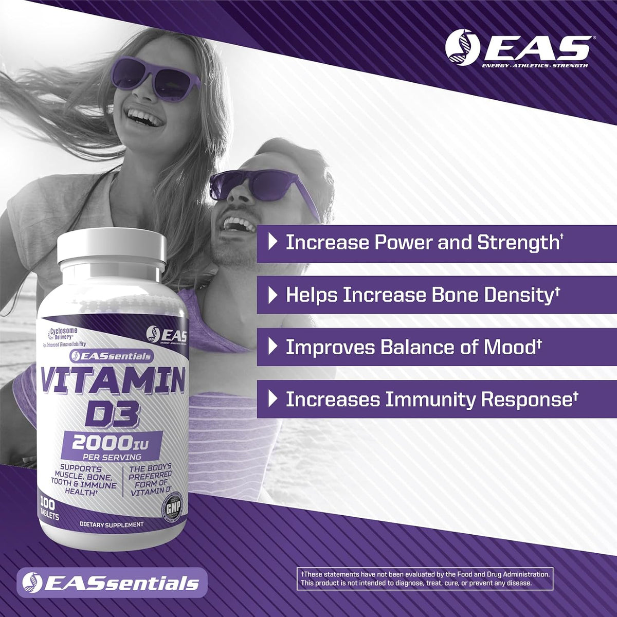 EAS Vitamin D3 2000 IU | Supports Muscle, Bone, Tooth, & Immune Health | Cyclosome Technology | Gluten-free, Non GMO | 100 Tablets - görsel 3